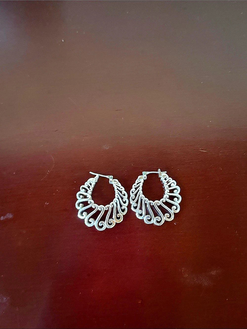 Scrollwork Hoop Earrings in Silver Like New